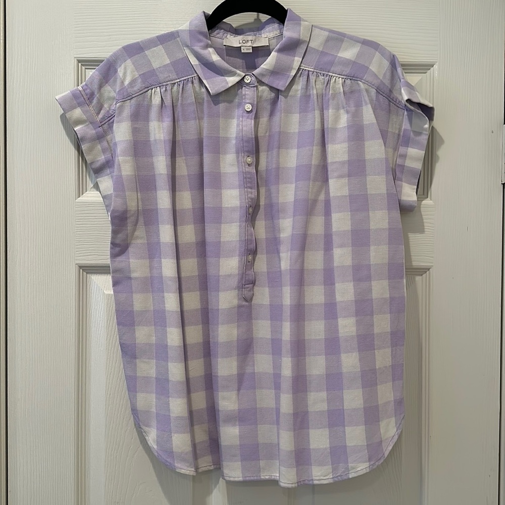 Purple gingham blouse with collar from LOFT